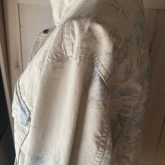Chaps RL cream blue floral military jacket L 100% cotton safari 90s canvas - Picture 14 of 16